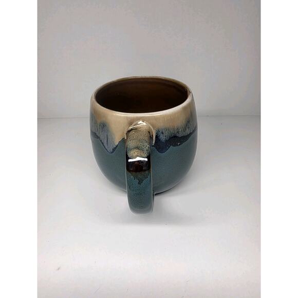 Drip Glazed Pottery Coffee Mug Pot Belly Aqua Stoneware 29oz Large - Picture 2 of 3